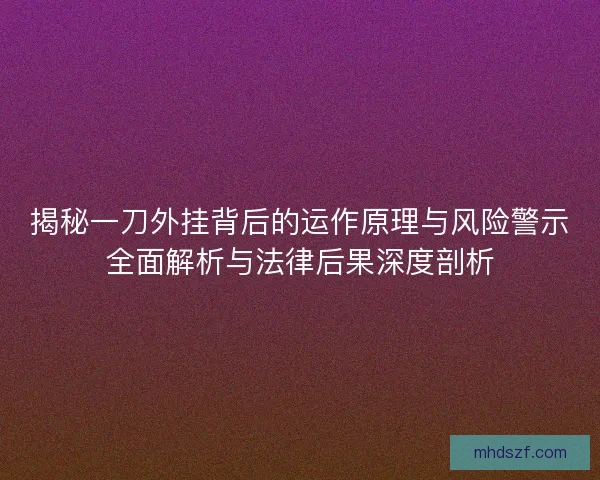 揭秘一刀外挂背后的运作原理与风险警示全面解析与法律后果深度剖析