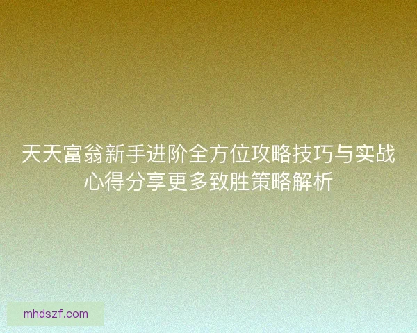 天天富翁新手进阶全方位攻略技巧与实战心得分享更多致胜策略解析
